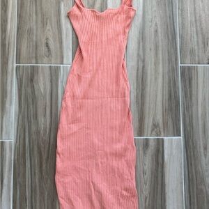 Double Zero Coral Ribbed Midi Dress